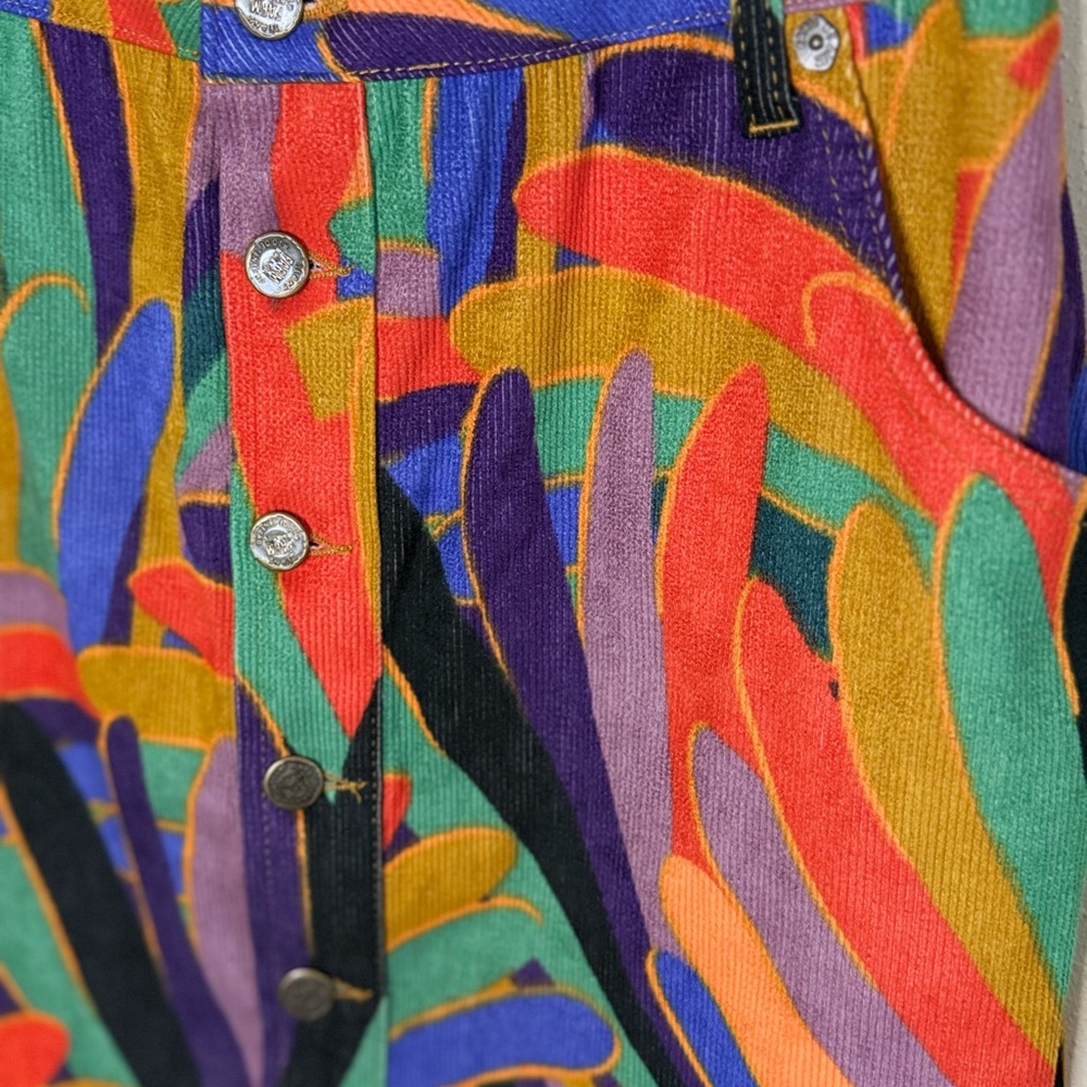 FARM Rio x Anthropologie Corduroy Mini Skirt Size S Button Front Tropical Print - Picture 5 of 8